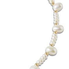 Hand strung pearl and gold bead necklace that can be worn as a long single lustrous strand or doubled up as a layered look. Handmade in New York and finished in 14 karat gold. Freshwater Pearls 14 Karat Gold 32 inches Handmade in NYC About the stone The beginnings pearls occur when an oyster, mussel, or clam attempts to soothe the part of its body when a granule enters its shell. It does this by creating a unique coating layer over the irritated area, known as a nacre. The sea animal will add layer after layer of nacre until a beautiful, glistening pearl is formed. Best known for their whimsical shapes and wide variety of sizes and colors, the character of a freshwater pearl is found in its distinctive surface texture and the warmth of its luster. Though freshwater pearls are commonly foun Elegant Hand-strung Double Strand Necklaces, Elegant Oval Bead Pearl Jewelry, Elegant Pearl Jewelry With Oval Beads, Elegant Gold Pearl Necklace With Oval Beads, Single Strand Pearl Jewelry With Oval Beads, Elegant Hand-strung Gold Beaded Necklaces, Elegant Gold Hand-strung Beaded Necklaces, Rondelle Pearl Necklace With Polished Beads, Gold Double Strand Hand-strung Necklace