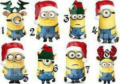 a set of twelve minion characters wearing christmas hats