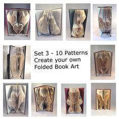 twelve folded book art pieces with the text set 3 - 10 patterns create your own folded book art