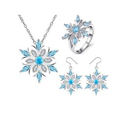 PRICES MAY VARY. ❋MATERIAL❋:High quality alloy, exquisite rhinestone,environmentally friendly silver plated.Nickel-free & Lead-free, Hypoallergenic.This snowflake jewelry set shines with beauty and adds a luxurious look. ❋ABOUT SIZE❋:necklace chain:45+7cm;pendant:2.5cm;ring diameter:1.65mm.It's will be an wonderful gift for your family,friends,your special someone or just yourself. ❋SNOWFLAKE JEWELRY SET❋:This simple but elegant fashion snowflake jewelry set is perfect winter banquet jewelry, su Snowflake Flower, Rhinestone Snowflake, Romantic Blue, Snowflake Jewelry, Christmas Gift Items, Snowflake Necklace, Crystal Snowflakes, Women's Jewelry Sets, Jewelry Christmas