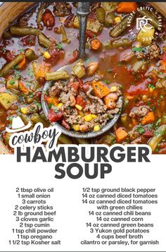 Award Winning Soup Recipes, Cowboy Hamburger Soup, Cowboy Hamburger, Award Winning Soup, Winning Soup Recipes, Food Date Night, Cowboy Soup, Stew Soup Recipes