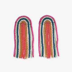 two pairs of multicolored beaded earrings with fringes on each earring