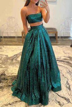 Gowns Elegant, Green Two Piece, Sequin Sleeve, Sequin Evening Dresses