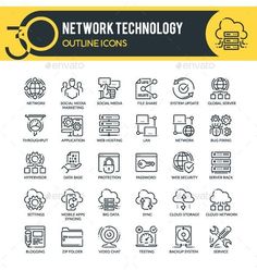 network technology line icon set - web icons