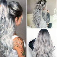 26” Grey Ombre Body Wavy Lace Front Wig *New* Arrives New 150% Density Color : ( Color As Shown ) Lace Front Human Synthetic Blend Wig You Can Cut , Curl , And Style This Wig Heat Resistant Up To 315f 22.5 In Circumference Hand Tied - Check My 5 Star Reviews You Could Cut The Front Lace To Blend As Your Own Hairline I Do Not Trade On Any Of My Wigs Don’t Forget To Bundle With The Got2b Ultra Gel Or Ghost Bond To Save 10% Off $ Grey Hair Wig, Silver Wigs, Gradient Hair, Long Curly Wig, Grey Wig, Ombré Hair, Grey Hair Color, Ombre Hair Color