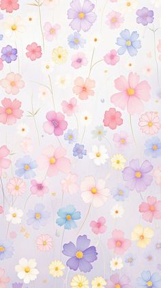 an image of colorful flowers painted on the wall with pastel colors and watercolors