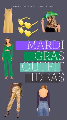 the words mardi gras outfit ideas are shown