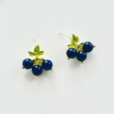 Blueberry Stud Earrings - Natural Bunny Accessories Blueberry Patch, Cottagecore Earrings, Wild Blueberries, Accessories Unique, Childhood Memories, 925 Silver, Plating, Stud Earrings, Silver