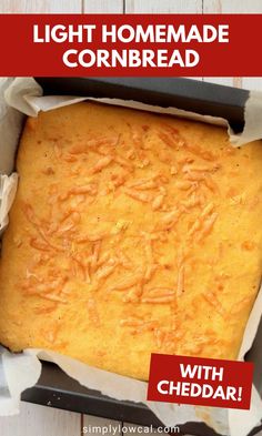 homemade cornbread with cheddar in a baking pan