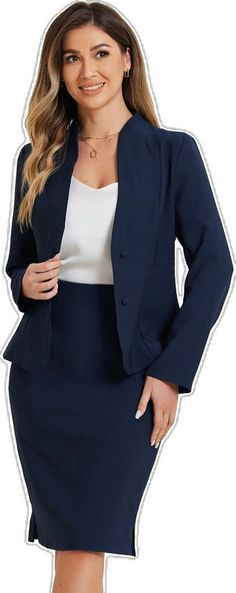 Fitted Blazer For Office Lady, Blue Professional Blazer For Career, Blue Formal Professional Blazer, Elegant Blue Career Blazer, Fitted Blue Blazer For Career, Fitted Blue Career Blazer, Blue Formal Office Blazer, Fitted Blue Blazer For Professional Wear, Blue Tailored Skirt Suit For Business