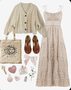 Bubblegum Core Aesthetic Outfit, Casual Spring Church Outfits, Royaltycore Outfits, Cottagecore Capsule Wardrobe, Thrifty Outfits, Librarian Outfit, Brown Mary Jane Flats, Frühling Outfits