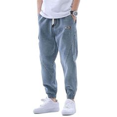 Loose men's jeans with straps – Rae Jeans Summer Denim Jeans With Drawstring, Summer Drawstring Denim Jeans, Trendy Summer Jeans With Drawstring, Summer Cotton Jeans With Drawstring, Hip Hop Straight Leg Cargo Jeans For Summer, Hip Hop Style Summer Cargo Jeans, Summer Hip Hop Cargo Jeans, Casual Drawstring Jeans For Streetwear, Hip Hop Style Denim Jeans For Summer