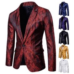 Men's Slim fit Formal Suit Button Party Floral Business Blazer Coat men Jacket Red Coat Men, Bar Night Club, Blazer Wedding, Bar Night, Formal Blazer, Banquet Wedding, Mens Blazer Jacket, Mens Suit Jacket, Men Suit