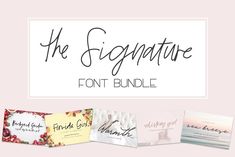 the signature font bundle is shown in three different styles, including one for each letter