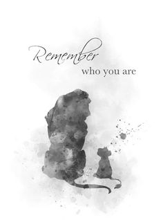 a watercolor painting with the words remember who you are and a silhouette of a lion