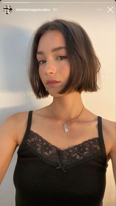 Short Bob For Round Face Shape, Short Haircut Chin Length, Pointy Chin Hairstyles, Short Straight Hair Aesthetic, Lily Collins Hair Short, Short Hairstyle Women Middle Part, Short Bob Aesthetic, Chin Length Straight Hair, Short Bob Asian