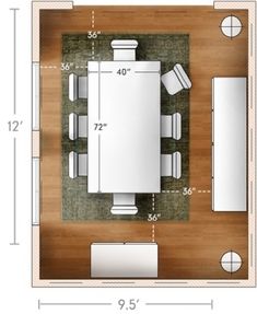 the floor plan for a living room and dining area is shown in white, with an overhead