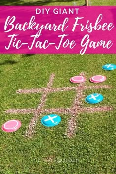 the backyard frisbee tic - tac toe game is on the grass