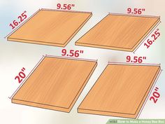 three pieces of wood are shown with measurements for the top and bottom panels on each side