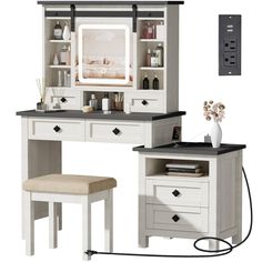 PRICES MAY VARYFARMHOUSE VANITY DESK WITH 3 COLOR LIGHTING MODESThis farmhouse vanity decorates your home more warm and comfortableThis vanity table also has a large sliding LED illuminated vanity mirrorwhich has adjustable brightness and 3 lighting modesTouch the switch to adjust the modeswarmnaturalcool EXTRA LARGE STORAGE CAPACITY AND HIDDEN STORAGE SHELVESThe makeup vanity desk with lights includes 6 large drawers6 open storage shelves and 1 big storage space hidden behind the mirrorThe dre Charging Station Nightstand, White Vanity Table, White Makeup Vanity, Farmhouse Vanity, Sliding Mirror