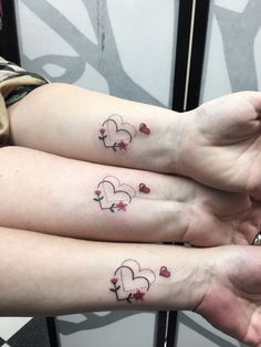 Matching Tattoos For Mom Daughter And Grandma, Matching Hand Tattoos Sisters, 4 Tattoos Matching, 3 Matching Tattoos, Sister Heart Tattoos, Tattoo Amigas, Delicate Tattoos For Women