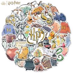 the harry potter sticker is surrounded by hogwarts and hermiganies