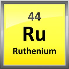 the chemical symbol for ruhenium is shown on a yellow square sign with silver frame