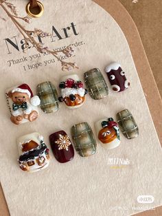 Bakery Nail Art, 3d Christmas Nail Art, Christmas 3d Nail Art, Christmas Bear Nails, Christmas 3d Nails, Bear Bakery, Bear Nails, Nail Noel