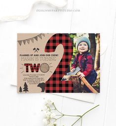 a birthday card with the number two on it, and a photo of a boy holding a baseball bat