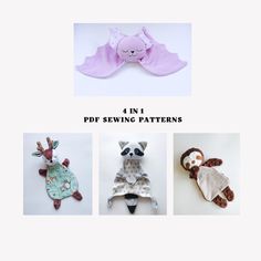 four different sewing patterns for stuffed animals