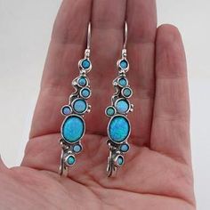 925 Sterling Silver Opal Earrings, Long Opal Earrings, Blue Stone Earr – Hadar Jewelry Blue Stone Earrings, Blue Opal Earrings, Silver Opal Ring, Silver Earrings Handmade, 925 Silver Earrings, October Birthstone, Earrings Long, Opal Earrings, Modern Earrings