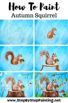 how to paint an acrylic squirrel on a tree stump with step by step instructions