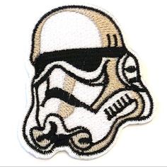 a star wars helmet patch with the word hello written in black and white on it