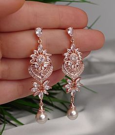 Romantic crystal drop earrings. Gorgeous wedding earrings for a bride or bridesmaids. Matching necklace and bracelet will complete your wedding jewelry set. This bridal jewelry set is available in silver, gold or rose gold color to match your dress. Earrings measure about 2 1/4" long and 1/2" wide. Matching regular bracelet is measuring 7" long and 1/4" wide. Extension is available if you have a larger wrist. Adjustable bracelet with strings is available as well for a larger wrist. High quality guaranteed by Latasha Bridal! Simple Wedding Earrings, Pearl Wedding Jewelry Sets, Pearl Wedding Jewelry, Drop Earrings Pearl, Wedding Jewelry Sets Bridal Jewellery, Bridal Jewelry Sets Brides, Bridal Statement Earrings, Crystal Earrings Wedding, Gold Earrings Wedding