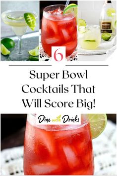 Collage of 4 super bowl cocktails. Super Bowl Themed Drinks, Super Bowl Drink Ideas, Super Bowl Drinks Alcoholic Easy, Superbowl Cocktail Recipes, Drinks For Super Bowl Party, Cocktails For Superbowl, Super Bowl Cocktails Drinks, Super Bowl Cocktails 2024, Super Bowl Punch Alcoholic