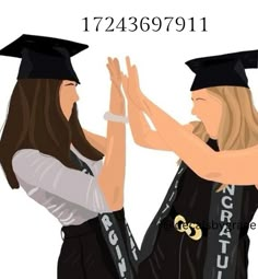 two women in graduation caps and gowns giving each other high five