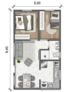 the floor plan for a small apartment with two beds and one living room in it