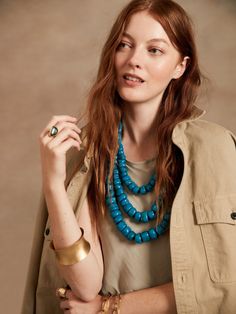 The Marrakesh Collection | Turquoise Large Bead Necklace | Banana Republic Chunky Necklaces Statement Lottie Of London Statement Jewellery, White Dress Turquoise Jewelry, Turquoise Necklace Outfit, Chunky Beaded Necklace, Necklace Shoot, Turquoise Jewelry Outfit, Turquoise Jewelry Necklace, Teal Necklace, Chunky Bead Necklace