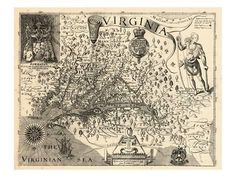 an old map shows the location of virginia and its surrounding towns, as well as other things