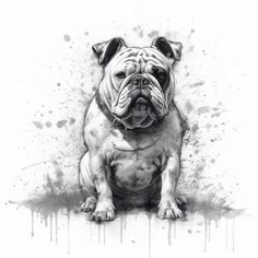 a black and white drawing of a bulldog