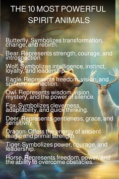 The 10 most powerful spirit animals and their meanings listed against a mystical background. Monkey Spirit Animal Meaning, Power Animal Spirit Guides, How To Talk To Spirits, Animals Meaning, Spirit Animal Quotes, Native American Animal Symbols, Taurus Journal, Butterfly Spirit Animal, Find My Spirit Animal