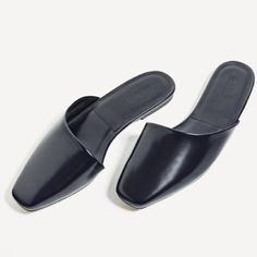 Mule Style Slides... On Trend And So Convenient! Slim Polished Lines.. Euro Size 37(6.5), 38(7.5), 39(8), 40(9) Square Toe Flats For Summer Workwear, Summer Workwear Square Toe Flats, Chic Office Flats For Spring, Chic Spring Office Flats, Summer Flat Mules For Office, Chic Blue Square Toe Mules, Chic Summer Office Flats, Chic Open Toe Flats For Work, Sleek Mules For Work In Spring