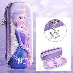 an open case with a frozen princess keychain in it