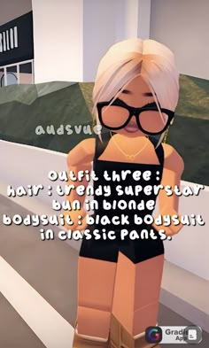 an animated image of a woman in black swimsuit and glasses with text over her shoulder