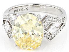 Pre-Owned Bella Luce® canary and white diamond simulant 8.87ctw oval, square, and round, rhodium over sterling silver ring. Measures approximately 0.81"L x 0.44"W and is not sizeable. The diamond equivalent weight is 5.38ctw..  This product may be a customer return, vendor sample, or on-air display and is not in its originally manufactured condition.  It may not be new.  In some instances, these items are repackaged by JTV. Oval Yellow Cubic Zirconia Jewelry, Yellow Pearl, Moissanite Necklace, Mixed Metal Jewelry, Yellow Gemstones, Diamond Simulant, Latest Jewellery, Diamond Bracelets, Turquoise Gemstone