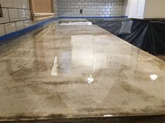 a kitchen counter is being remodeled in preparation for painting