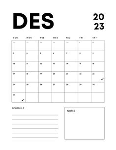 a desk calendar with the word des in black and white, on a white background