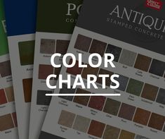 four color chart sheets with the words,'antique stain - coated concretes '