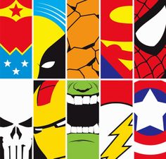 the avengers and spider - man logos are depicted in different colors, shapes and sizes