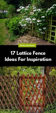 the garden fence with white flowers in it and text that reads 17 lattice fence ideas for inspiration